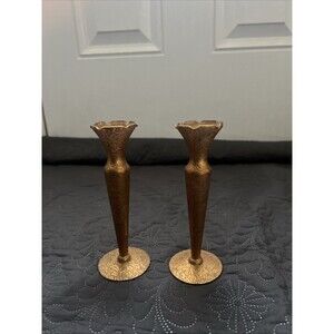 Glastonbury Lotus 22K Gold Gilded Glass Etched Floral Vase Bud Vase Vintage 2pc